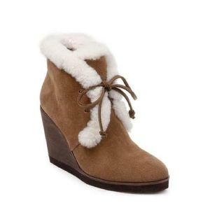 Splendid Fleece Lined Wedge Heel Winter Booties Catalina Light Brown Suede
